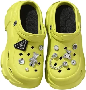 Women's Platform Clogs Slip On Slides Shoes Beach Sandals Gardener Clog Hight Heels Mule Slippers Garden Shoes DIY Accessories Sandals