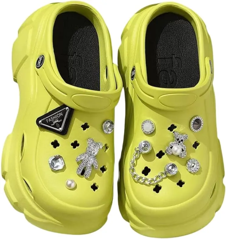 Women's Platform Clogs Slip On Slides Shoes Beach Sandals Gardener Clog Hight Heels Mule Slippers Garden Shoes DIY Accessories Sandals