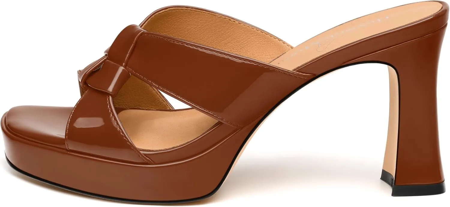 Womens Platform Heeled Sandals, Block Heel Open Toe Slip-on Sandals for Women, Womens Woven Straps Chunky Heel Slippers with Leather Insole 3.3"