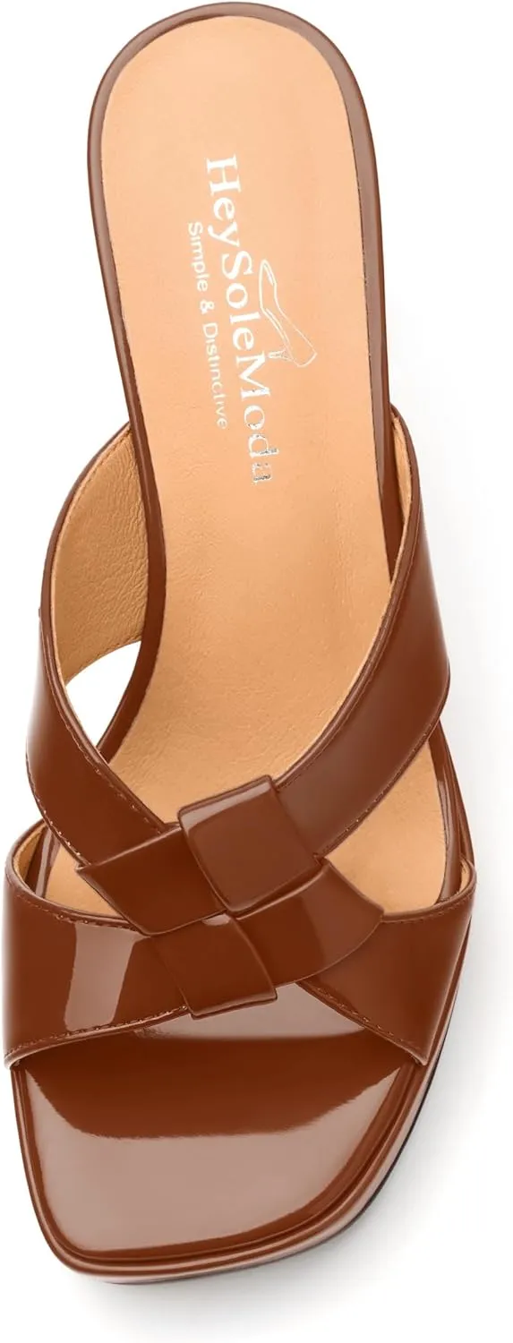 Womens Platform Heeled Sandals, Block Heel Open Toe Slip-on Sandals for Women, Womens Woven Straps Chunky Heel Slippers with Leather Insole 3.3"