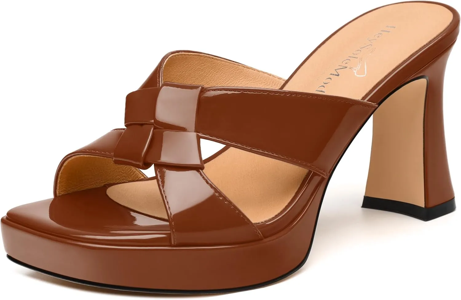 Womens Platform Heeled Sandals, Block Heel Open Toe Slip-on Sandals for Women, Womens Woven Straps Chunky Heel Slippers with Leather Insole 3.3"