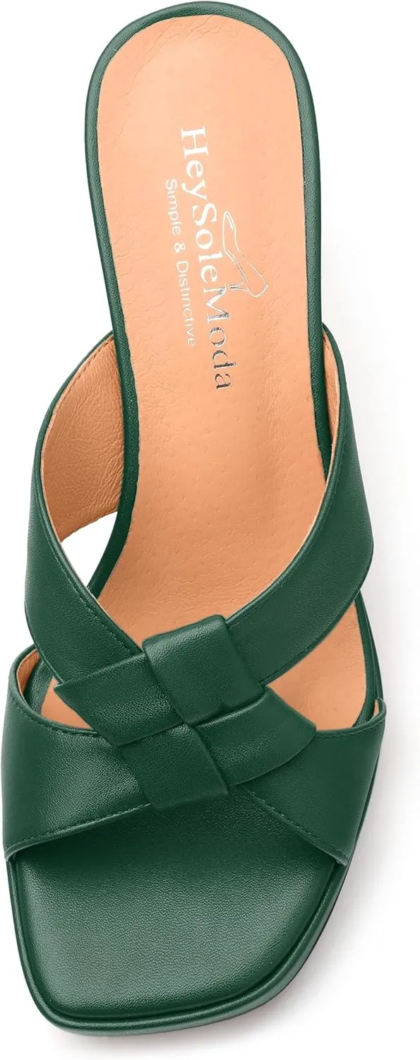 Womens Platform Sandals, Block High Heel Open Toe Slip-on Sandals for Women, Woven Straps Heeled Slippers with Leather Insole 3.3"