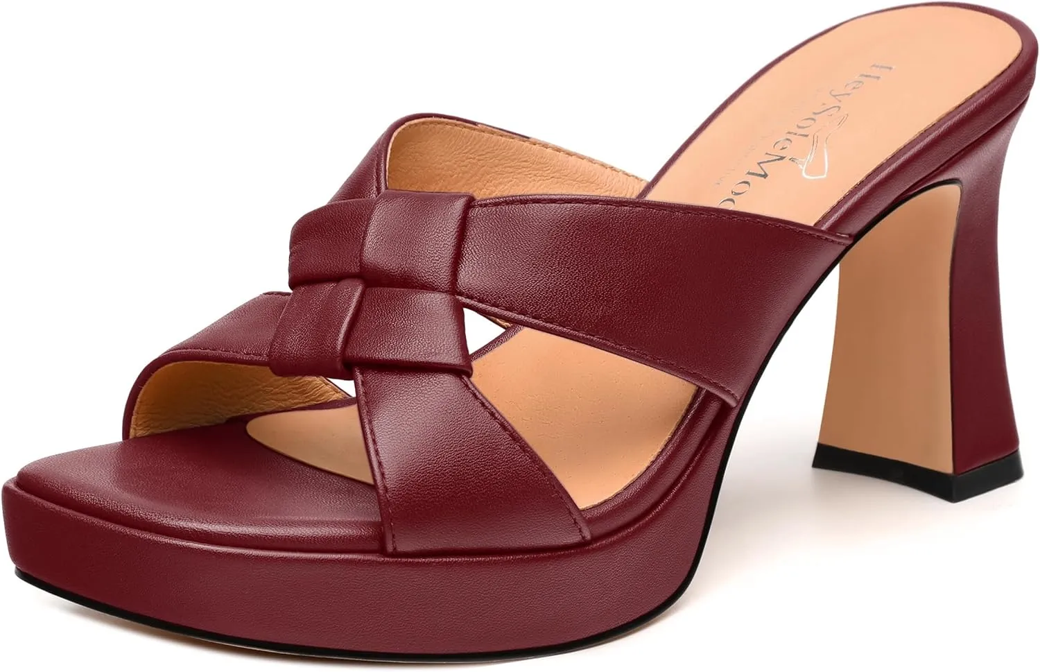 Womens Platform Sandals, Block High Heel Open Toe Slip-on Sandals for Women, Woven Straps Heeled Slippers with Leather Insole 3.3"