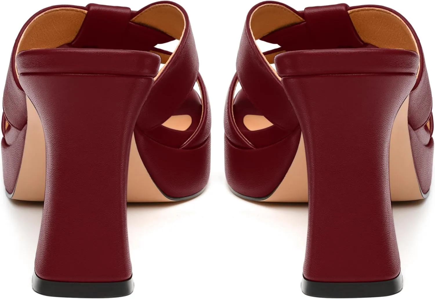 Womens Platform Sandals, Block High Heel Open Toe Slip-on Sandals for Women, Woven Straps Heeled Slippers with Leather Insole 3.3"