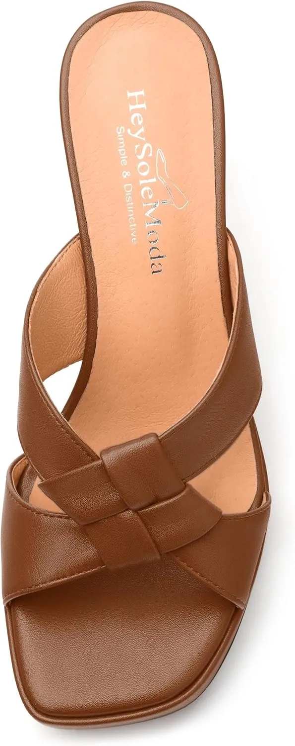 Womens Platform Sandals, Block High Heel Open Toe Slip-on Sandals for Women, Woven Straps Heeled Slippers with Leather Insole 3.3"