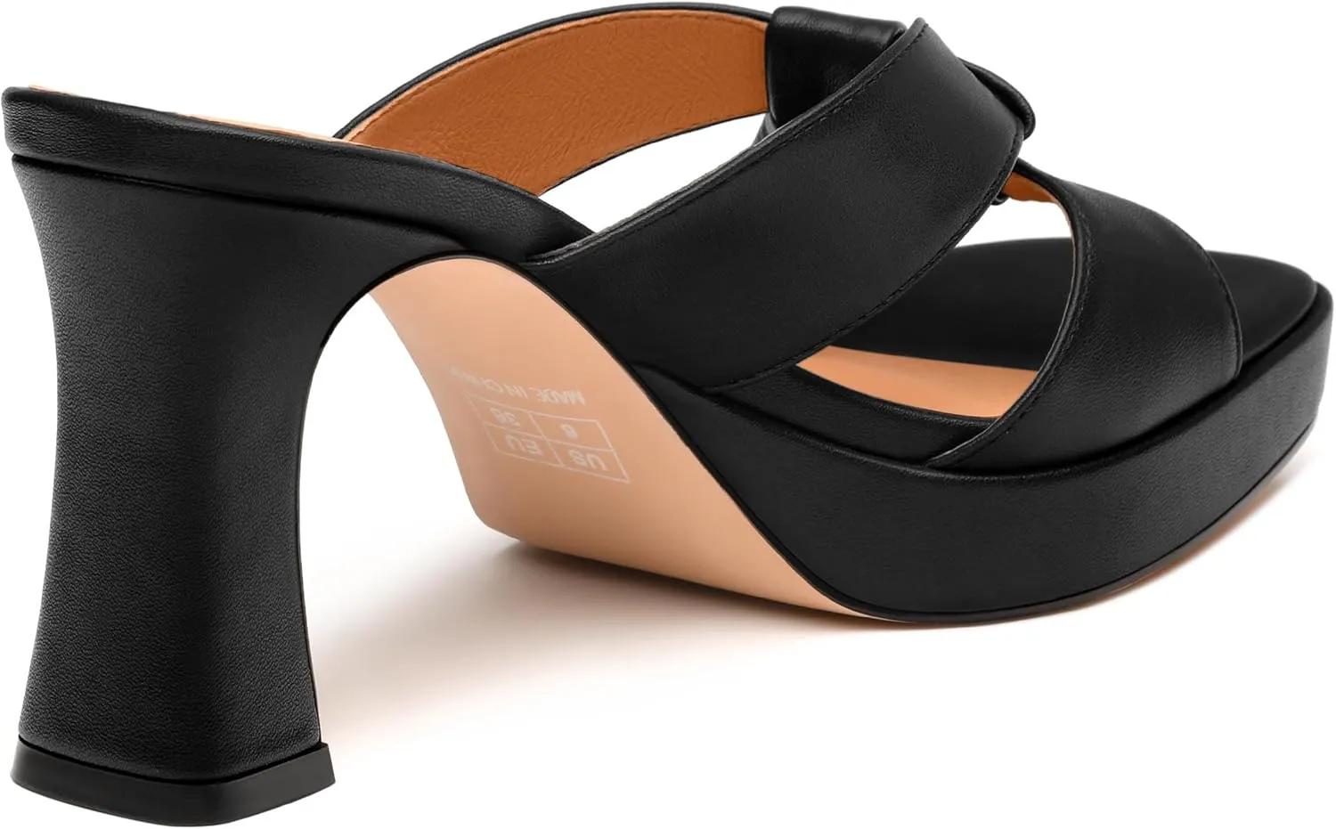 Womens Platform Sandals, Block High Heel Open Toe Slip-on Sandals for Women, Woven Straps Heeled Slippers with Leather Insole 3.3"