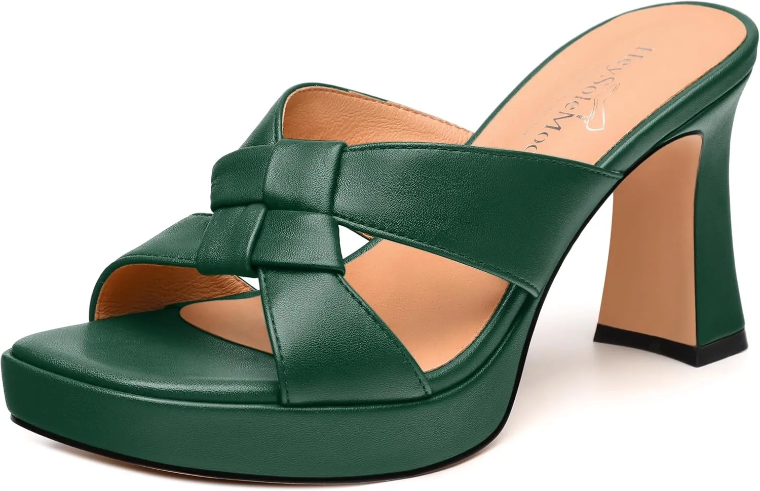 Womens Platform Sandals, Block High Heel Open Toe Slip-on Sandals for Women, Woven Straps Heeled Slippers with Leather Insole 3.3"