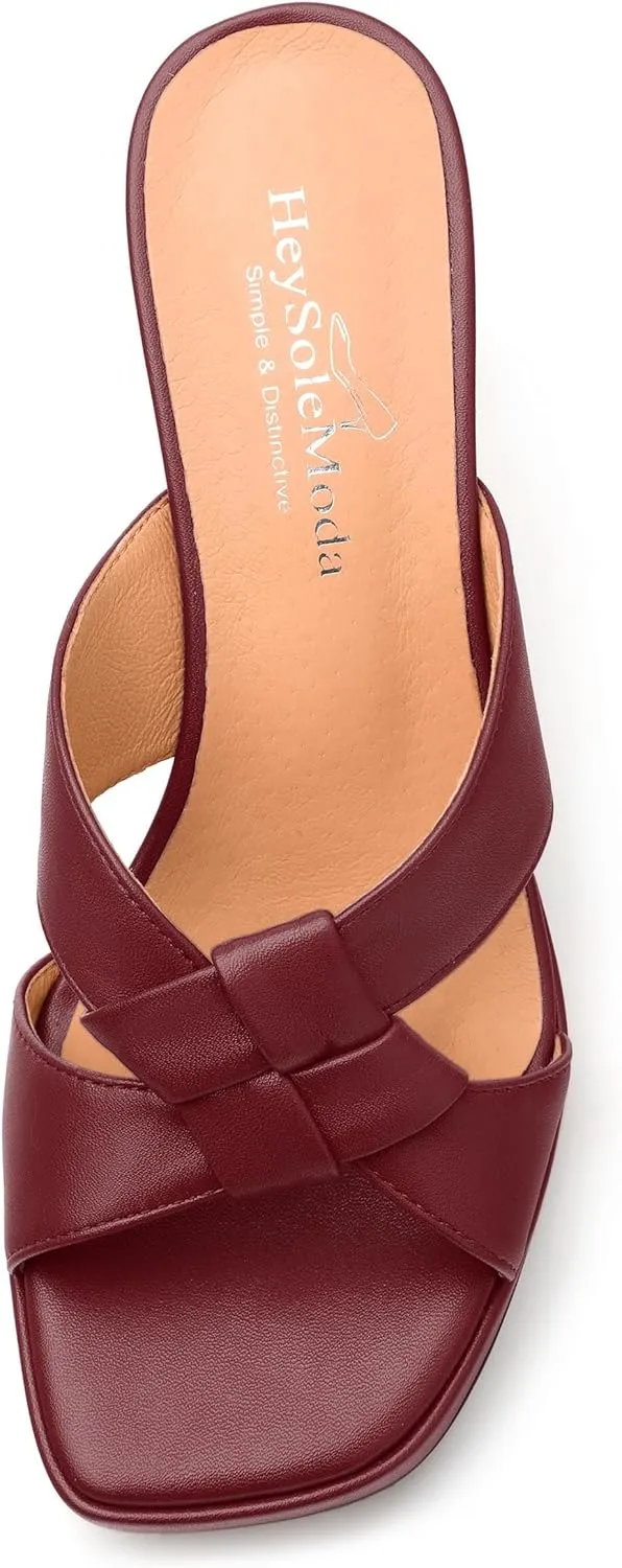 Womens Platform Sandals, Block High Heel Open Toe Slip-on Sandals for Women, Woven Straps Heeled Slippers with Leather Insole 3.3"