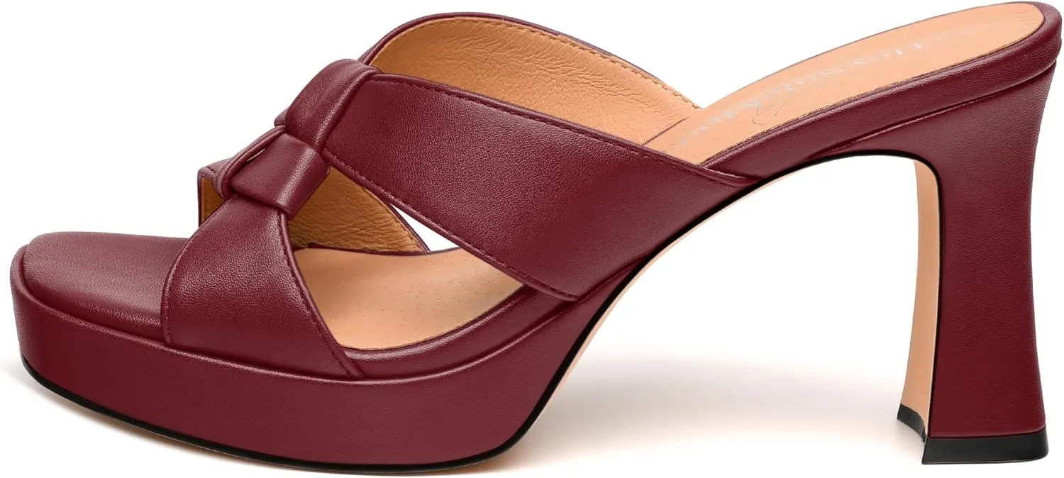 Womens Platform Sandals, Block High Heel Open Toe Slip-on Sandals for Women, Woven Straps Heeled Slippers with Leather Insole 3.3"