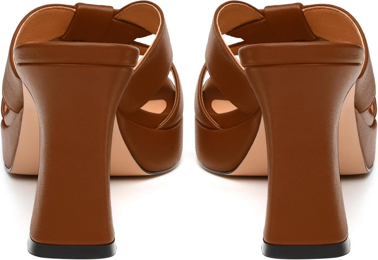 Womens Platform Sandals, Block High Heel Open Toe Slip-on Sandals for Women, Woven Straps Heeled Slippers with Leather Insole 3.3"