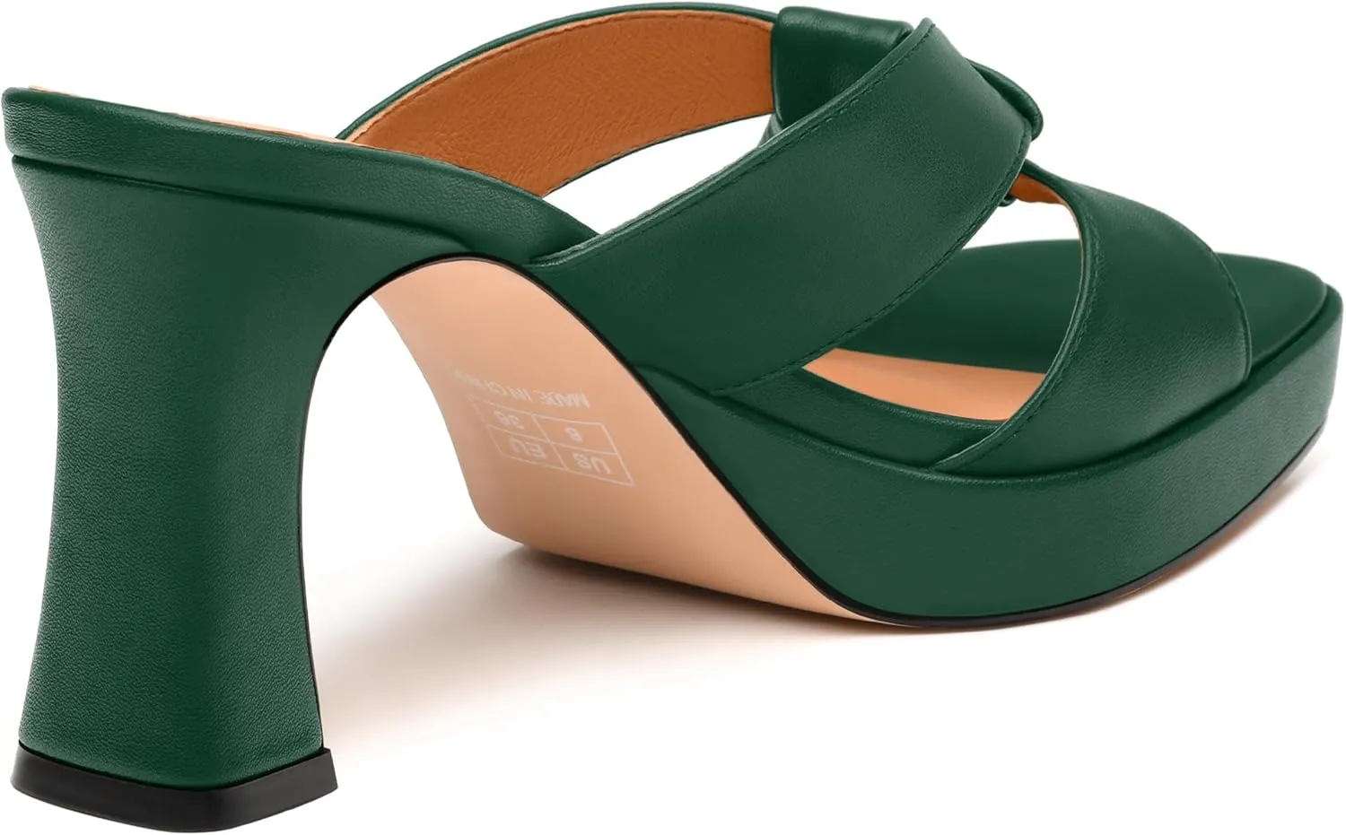 Womens Platform Sandals, Block High Heel Open Toe Slip-on Sandals for Women, Woven Straps Heeled Slippers with Leather Insole 3.3"