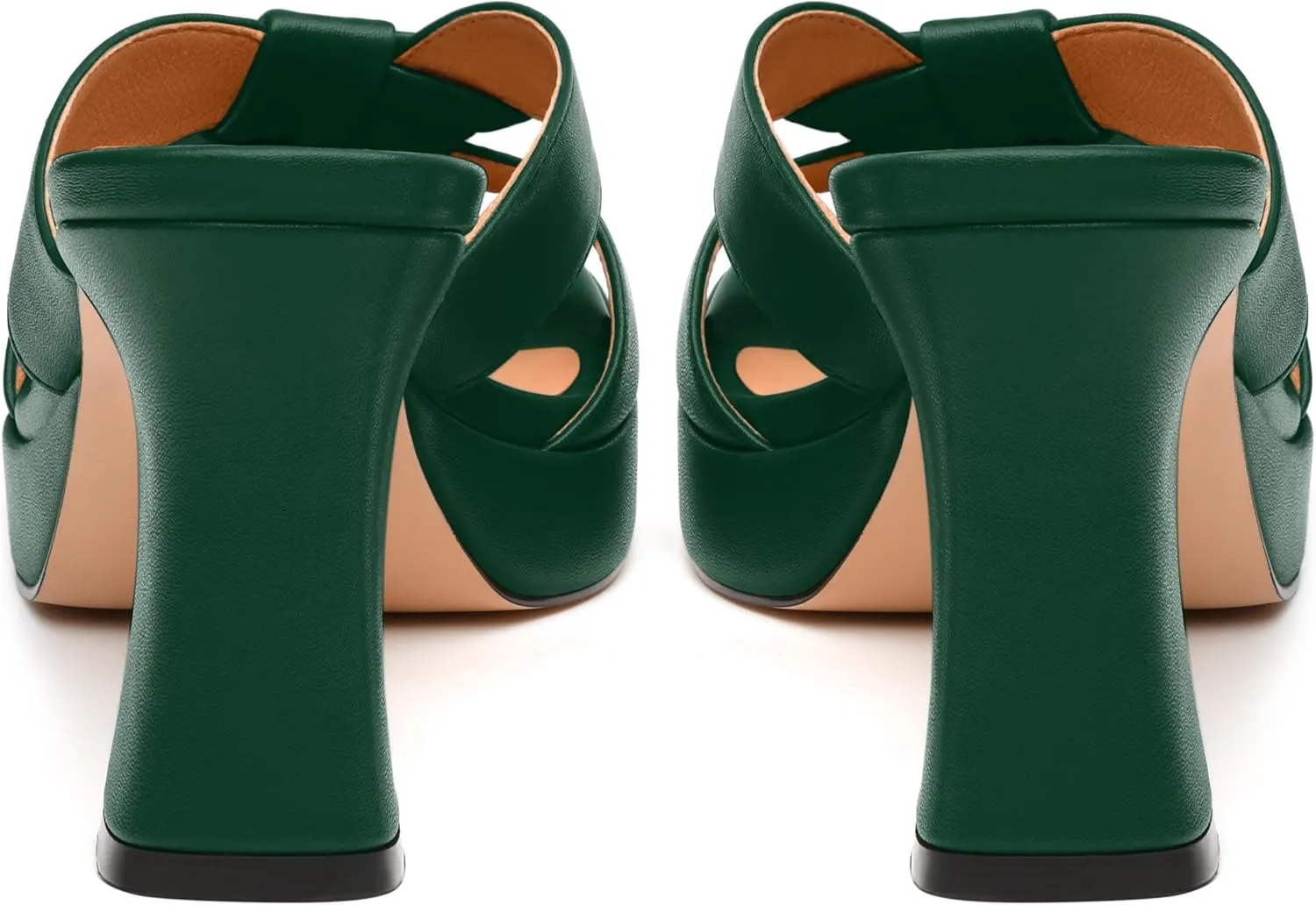 Womens Platform Sandals, Block High Heel Open Toe Slip-on Sandals for Women, Woven Straps Heeled Slippers with Leather Insole 3.3"