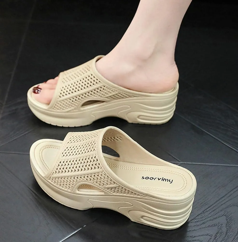Womens Platform Slides Wedge Cushion Recovery Sandals with Arch Support Summer Beach Walking Slippers Non-Slip Quick Drying