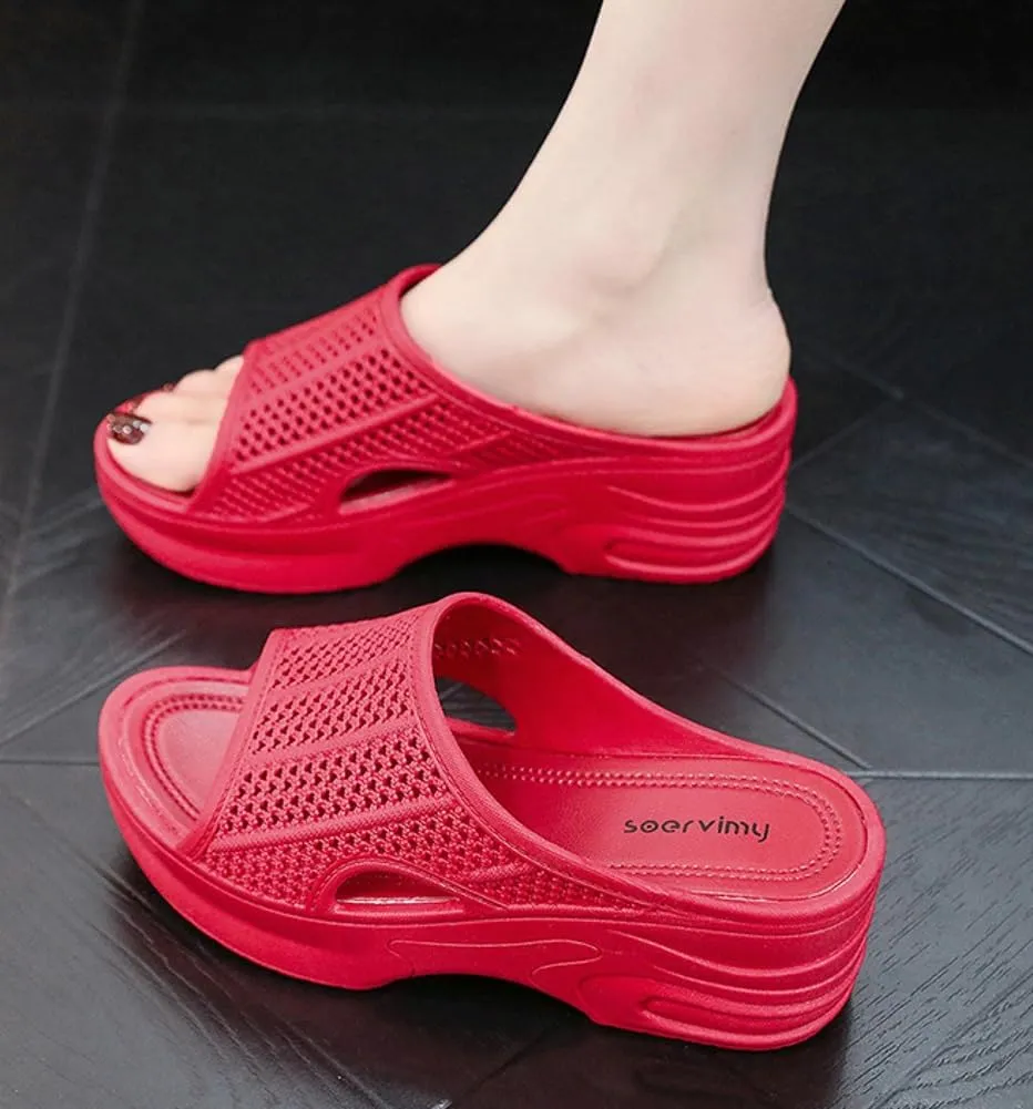 Womens Platform Slides Wedge Cushion Recovery Sandals with Arch Support Summer Beach Walking Slippers Non-Slip Quick Drying