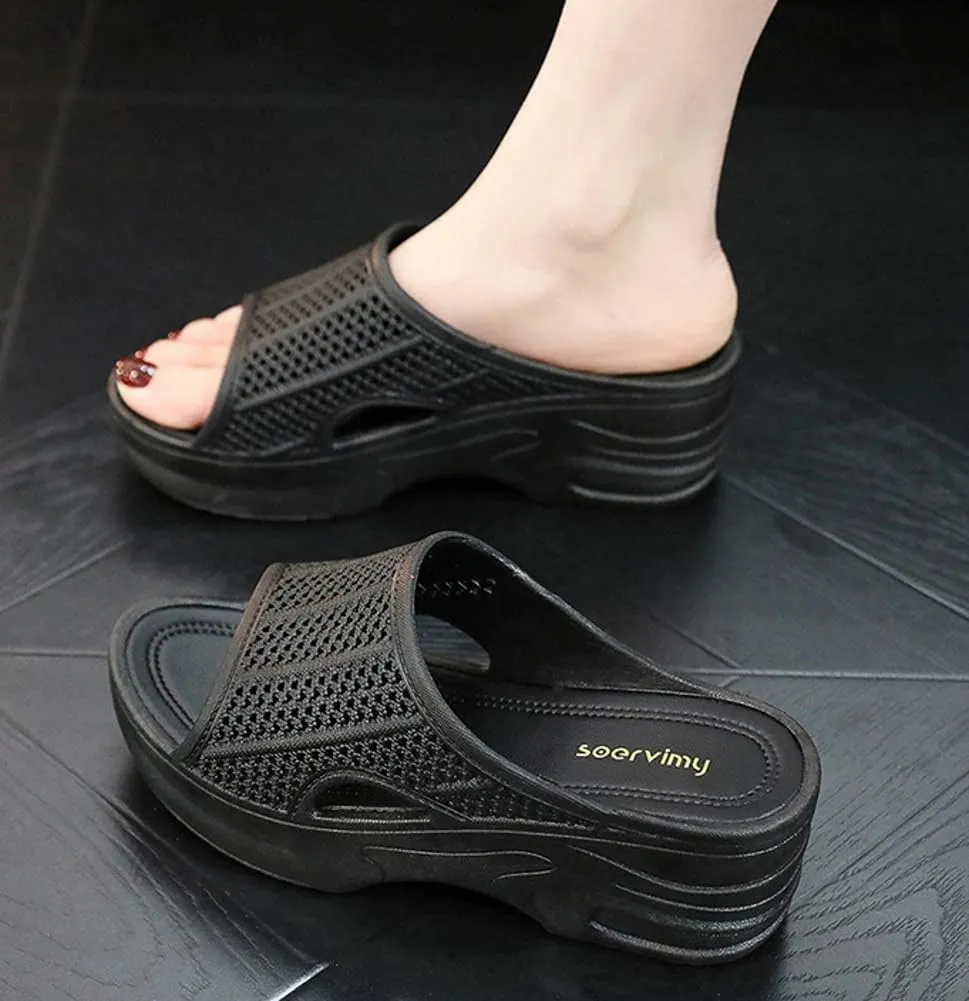 Womens Platform Slides Wedge Cushion Recovery Sandals with Arch Support Summer Beach Walking Slippers Non-Slip Quick Drying