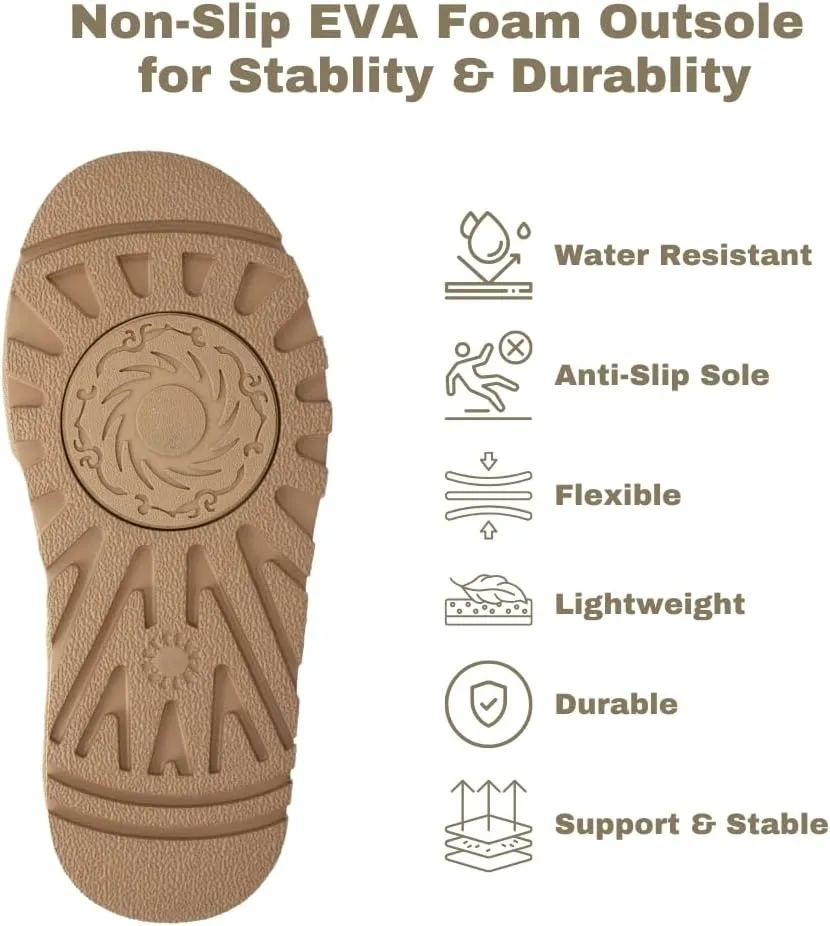 Women's Platform Slippers, Genuine Suede Warm Fleece Lined Anti-Slip Tazz Style for Indoor Outdoor