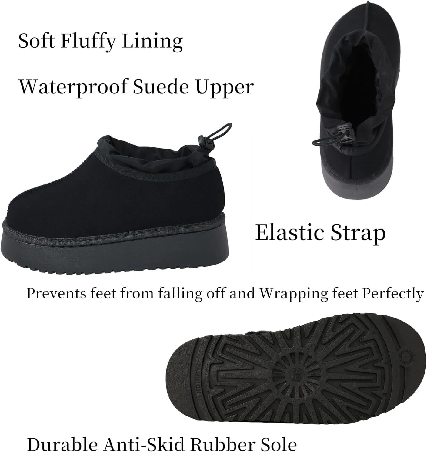 Women's Platform Slippers Winter Mini Boots Anti-Slip Suede Slip on Women Sneakers Fur Lined House Slippers for Indoor Outdoor
