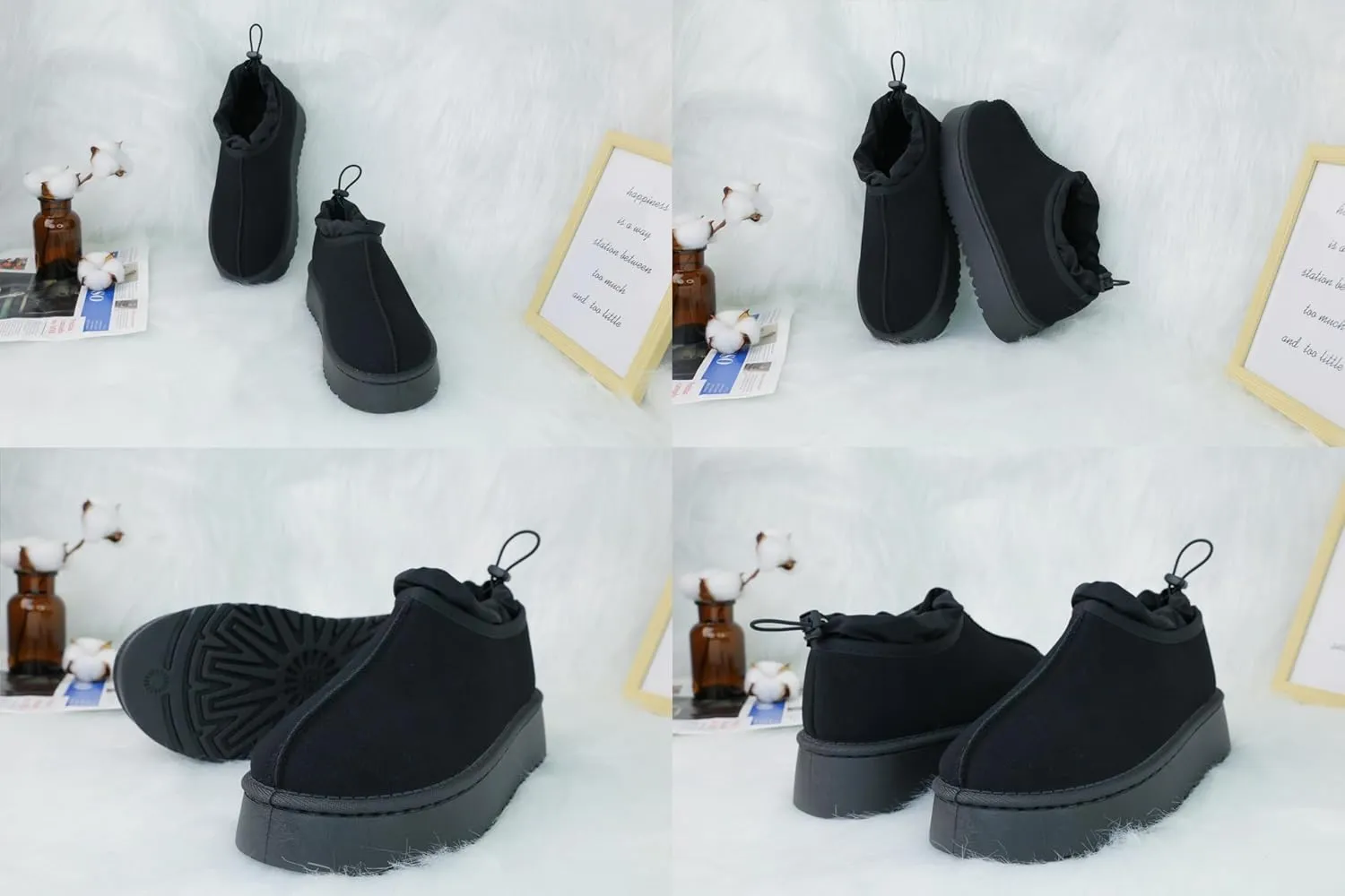 Women's Platform Slippers Winter Mini Boots Anti-Slip Suede Slip on Women Sneakers Fur Lined House Slippers for Indoor Outdoor