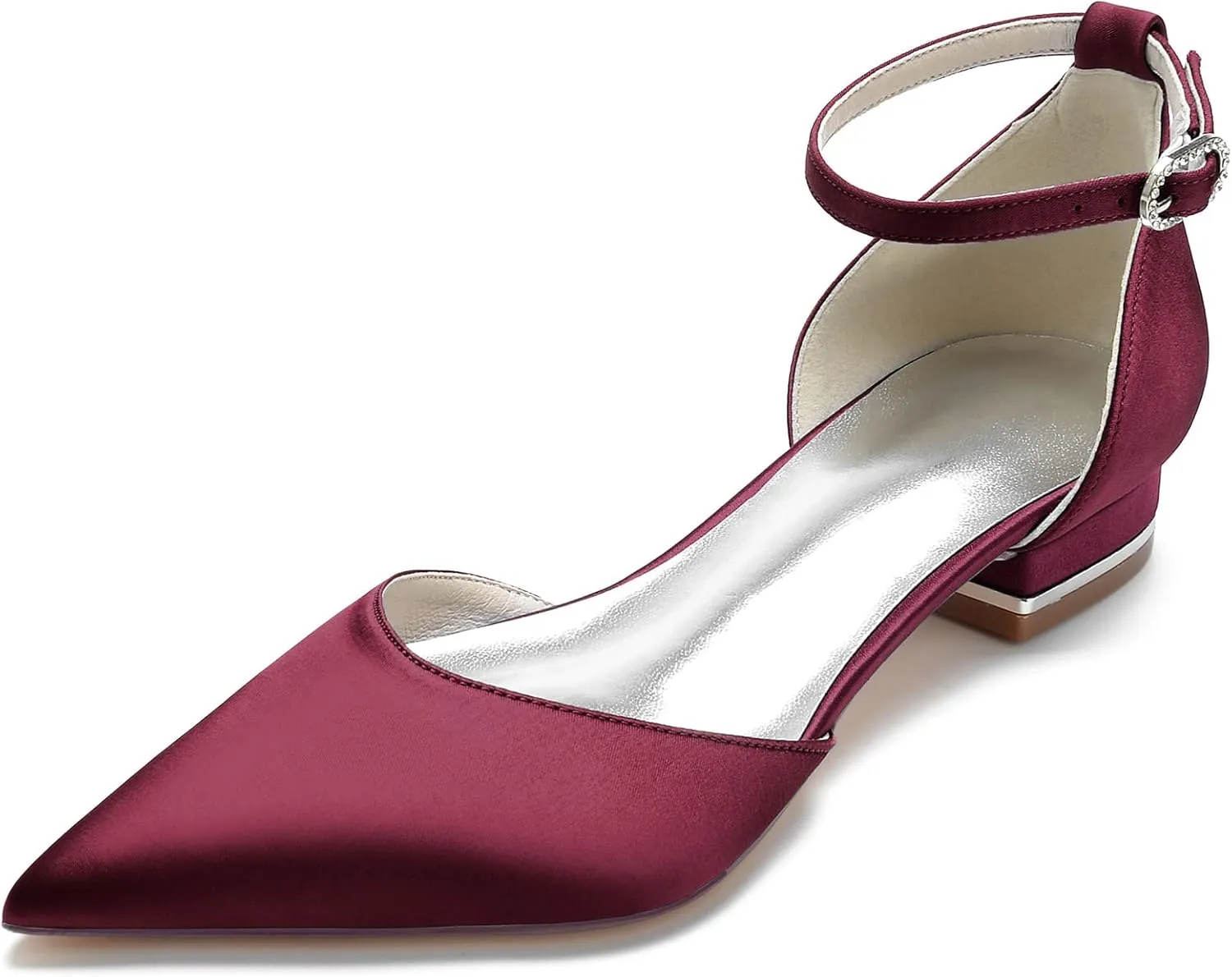 Women's Pointed Toe Bridal Pumps Satin Flats Ankle Strap Wedding Flats Prom Evening Party Dress Pumps for Bride