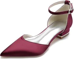 Women's Pointed Toe Bridal Pumps Satin Flats Ankle Strap Wedding Flats Prom Evening Party Dress Pumps for Bride