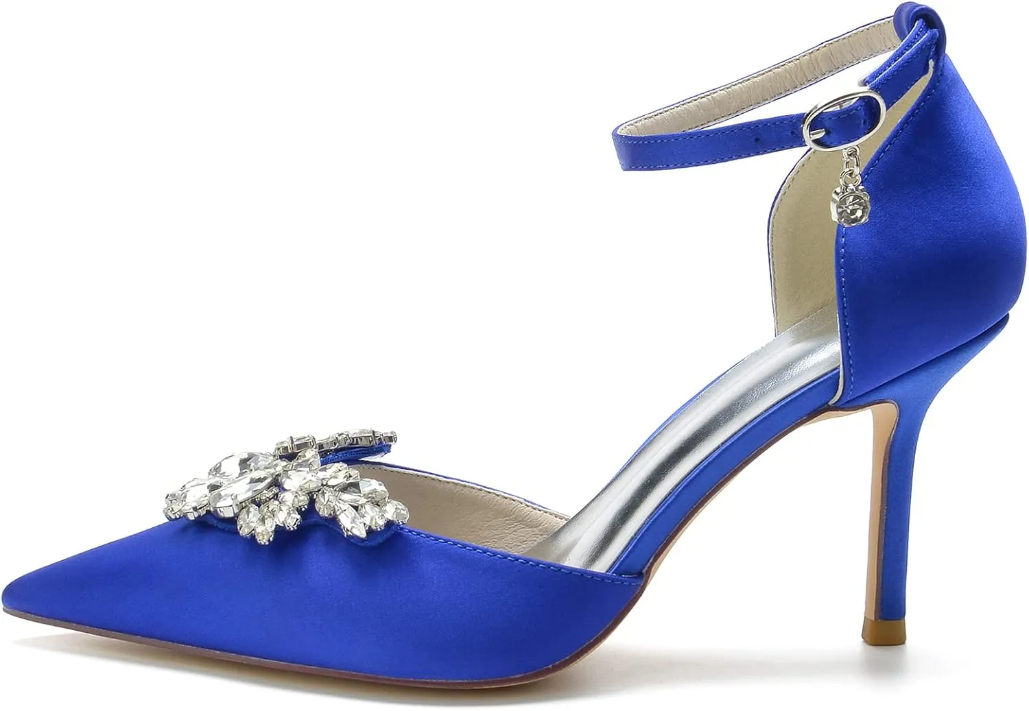Women's Pointed Toe High Heels Bridal Pumps Rhinestones Satin Heeled Wedding Shoes for Bride Prom Party Dress Shoes Sandals