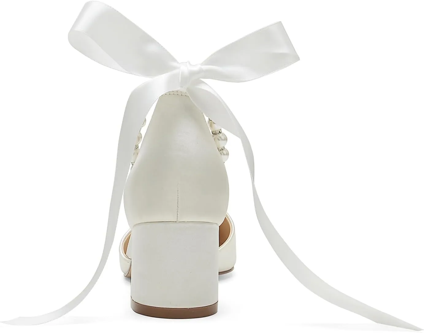 Women's Round Toe Satin Wedding Shoes Chunky Block Heels with Pearls Bridal Pumps Ankle Strap Prom Evening Party Shoes Sandal
