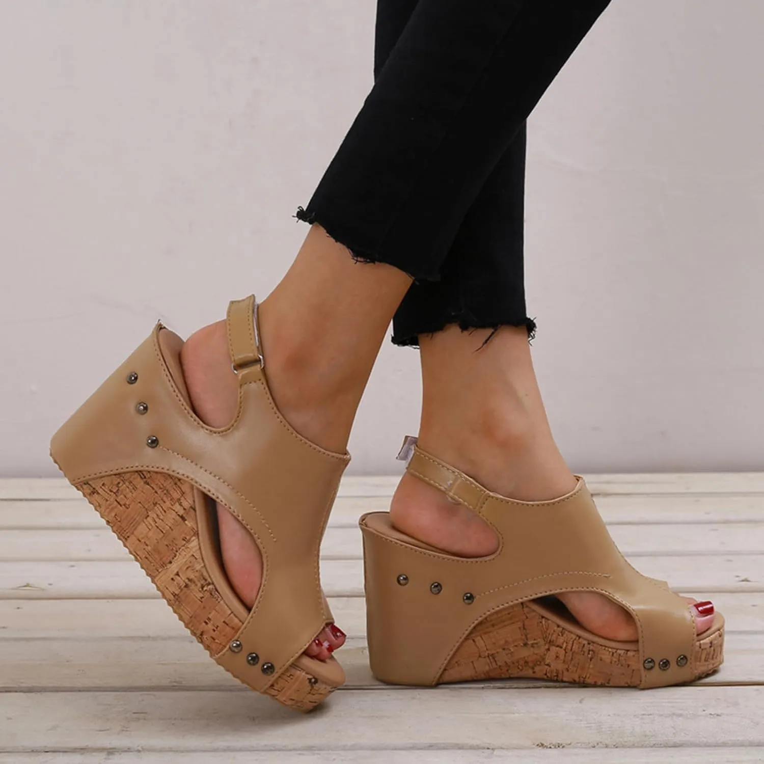 Womens Sandals Dressy Open Toe Platform Wedges Heels For Women Ankle Buckle High Heeled Sandals Summer Dress Shoes