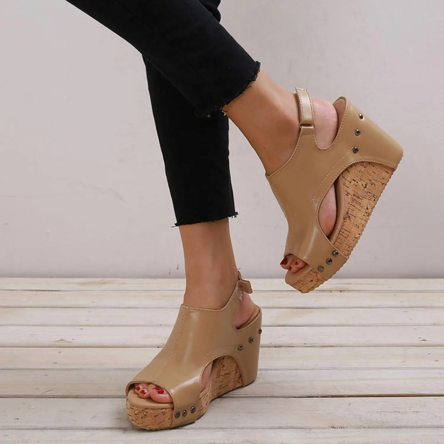Womens Sandals Dressy Open Toe Platform Wedges Heels For Women Ankle Buckle High Heeled Sandals Summer Dress Shoes