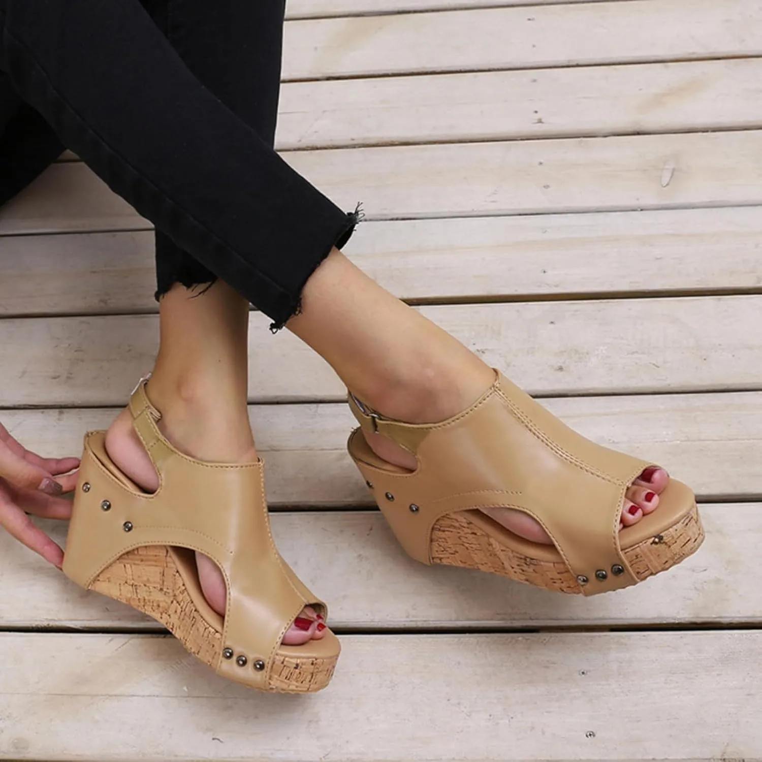 Womens Sandals Dressy Open Toe Platform Wedges Heels For Women Ankle Buckle High Heeled Sandals Summer Dress Shoes