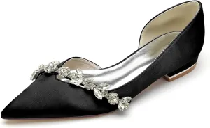 Women's Satin Wedding Flats Crystal Pointed Toe Pumps Shoes for Bride Prom Evening Party Dress Flats Sandals