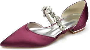 Women's Satin Wedding Flats Pointed Toe Pumps for Bride Rhinestones Bridal Shoes for Women Comfortable Evening Prom Party Dress Pumps