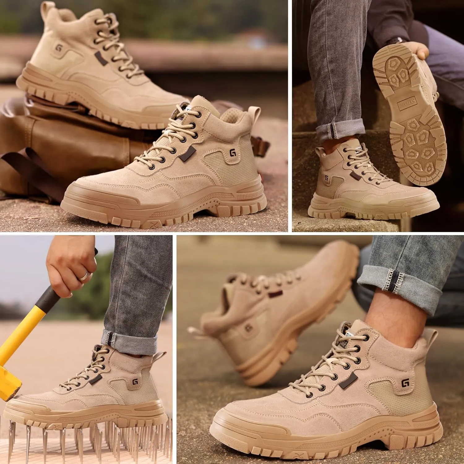 Work Boots for Men Non-Slip Composite Toe Boots Lightweight Composite Toe Shoes for men Indestructible Safety Boots Comfortable Work Shoes Industrial Construction Safety Shoes