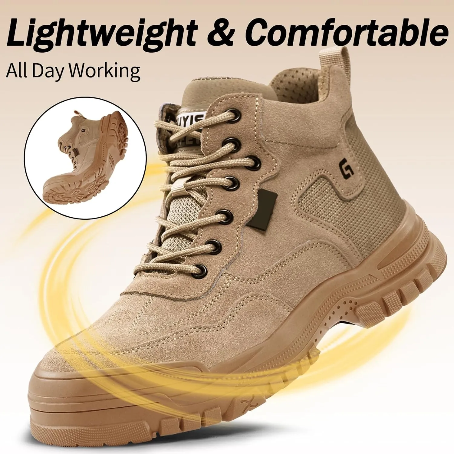 Work Boots for Men Non-Slip Composite Toe Boots Lightweight Composite Toe Shoes for men Indestructible Safety Boots Comfortable Work Shoes Industrial Construction Safety Shoes