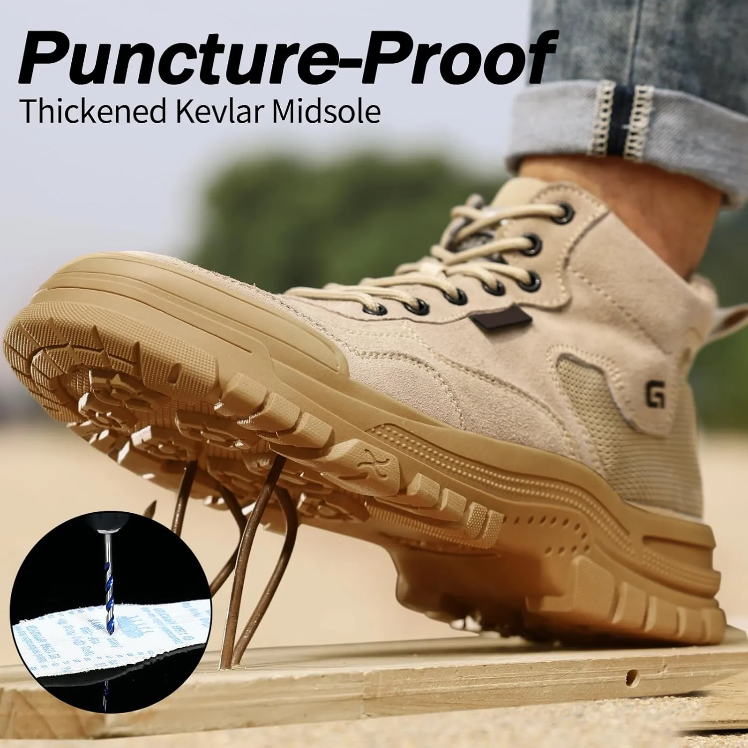 Work Boots for Men Non-Slip Composite Toe Boots Lightweight Composite Toe Shoes for men Indestructible Safety Boots Comfortable Work Shoes Industrial Construction Safety Shoes