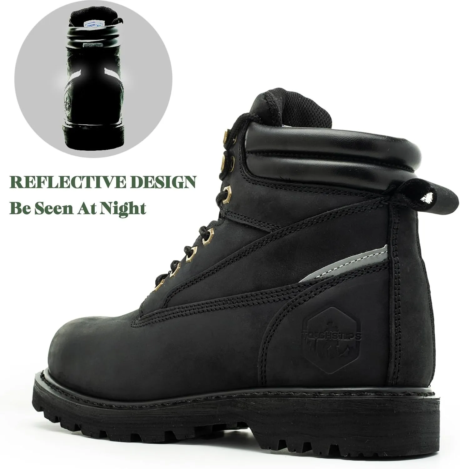 Work Boots for Men Soft Toe Insulated Non Slip Comfortable Black/Brown Leather Rubber Industrial & Construction Boots