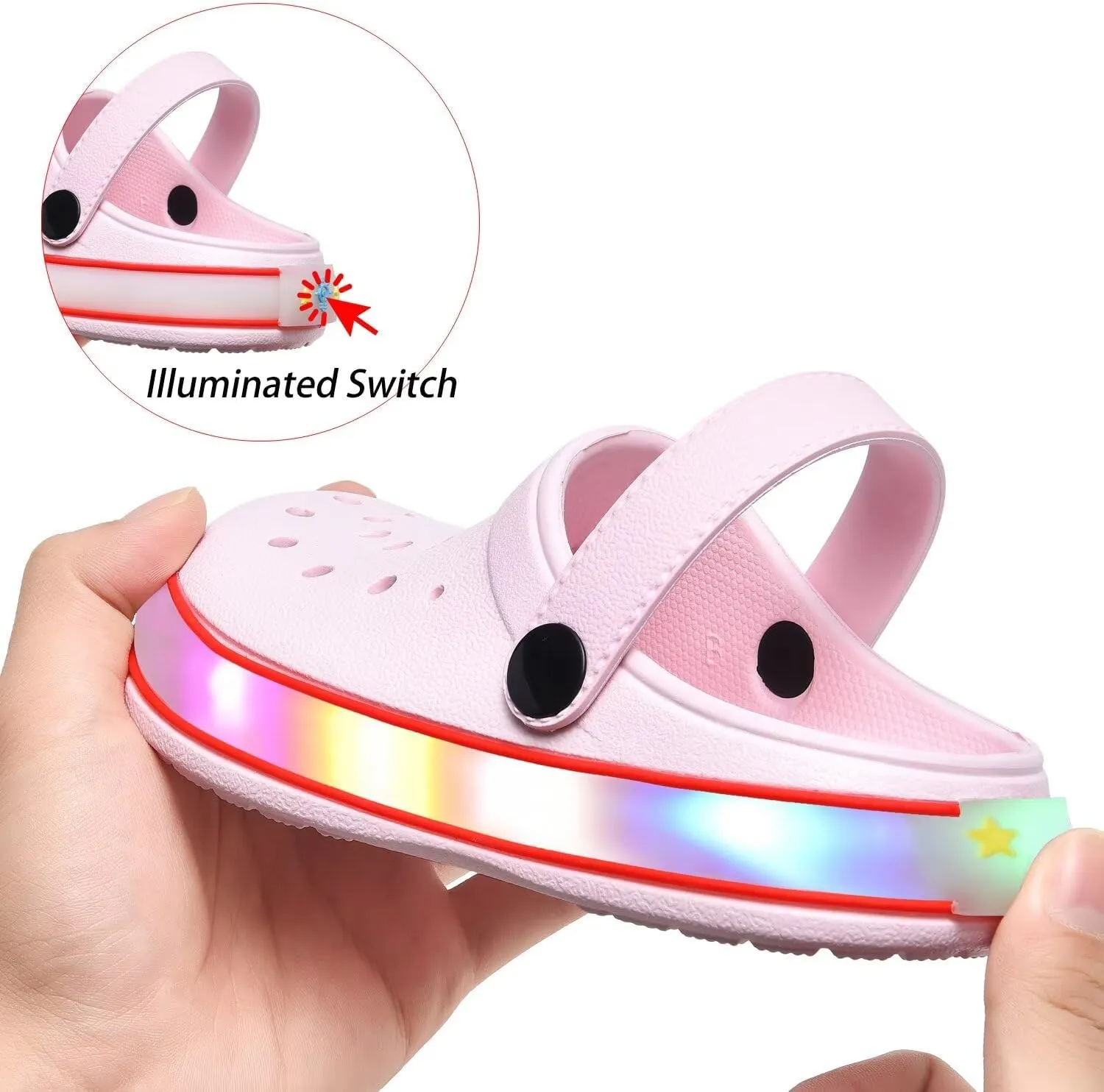 XPKWS Toddler Kids Clogs Boys Girls LED Garden Shoes Light up Sandals Slip on Quick Dry Beach Slippers
