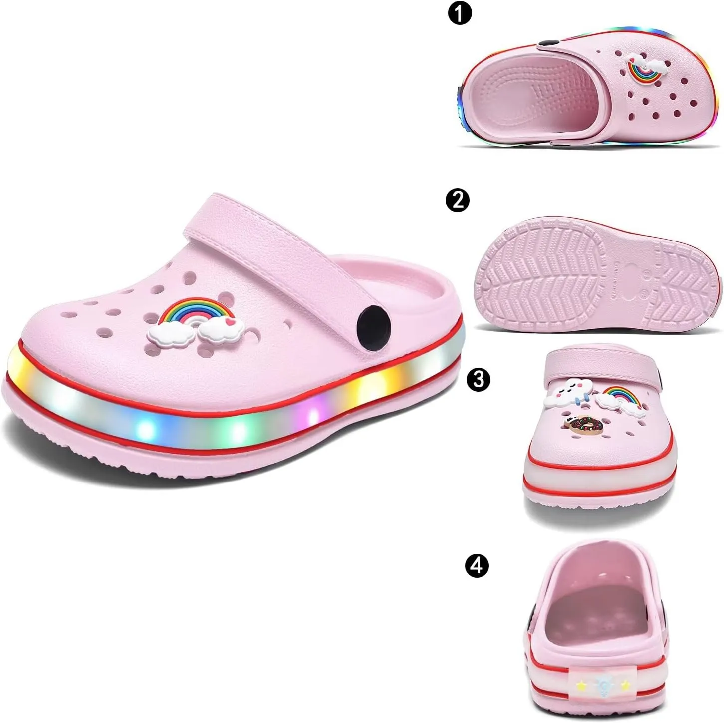 XPKWS Toddler Kids Clogs Boys Girls LED Garden Shoes Light up Sandals Slip on Quick Dry Beach Slippers
