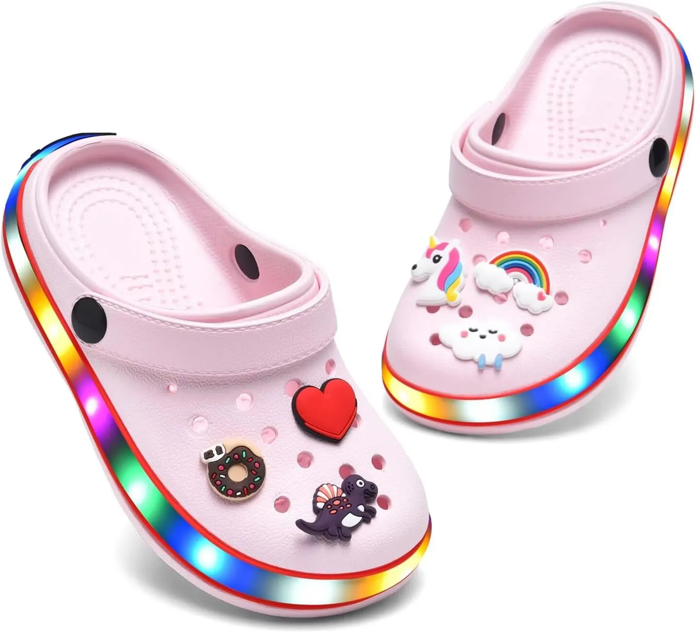 XPKWS Toddler Kids Clogs Boys Girls LED Garden Shoes Light up Sandals Slip on Quick Dry Beach Slippers