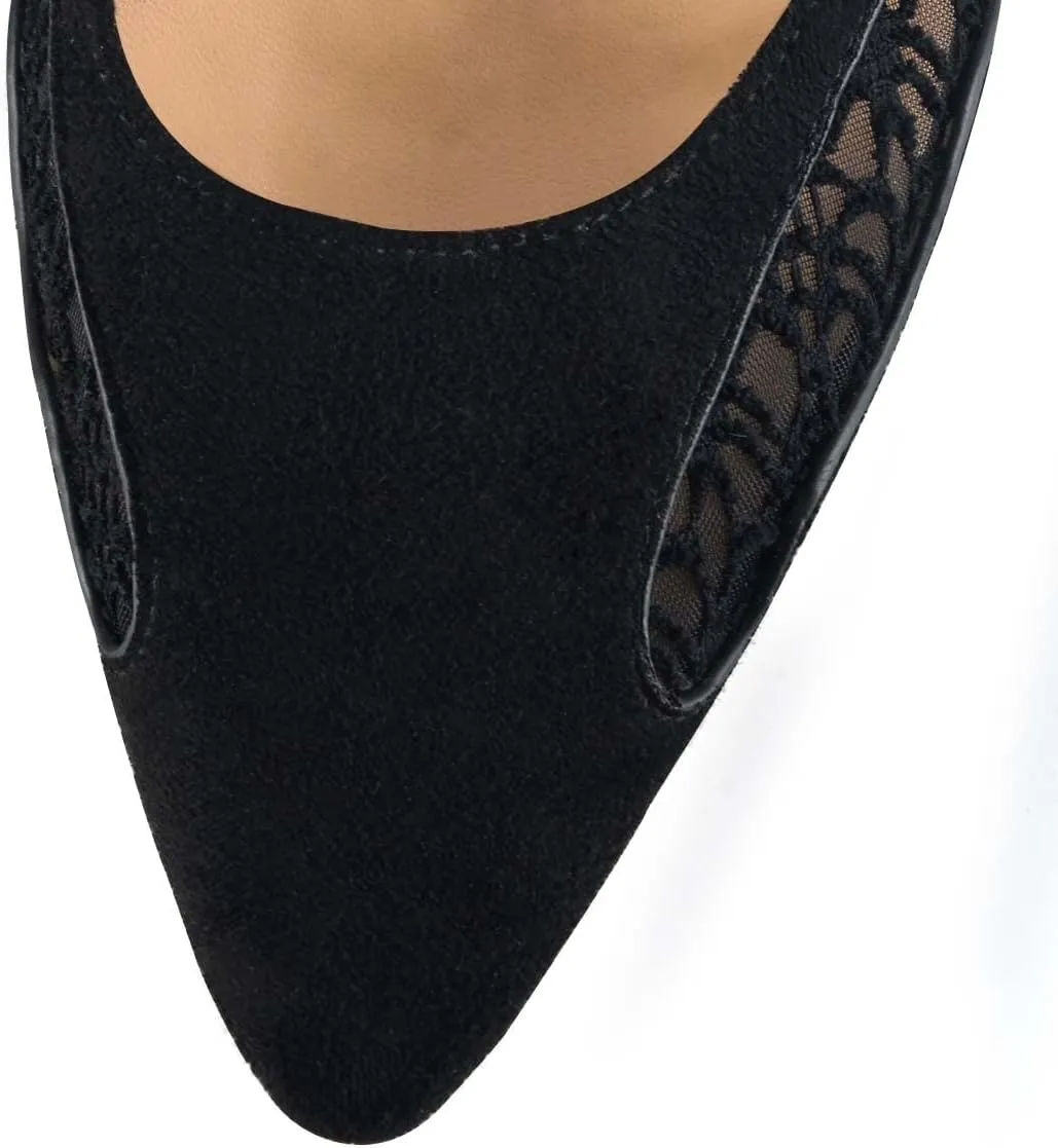 XYD Women Dressy Cut Out Lace Sandals Low Heel Rhinestone Mesh Pointed Toe Comfortable Gladiator Slip On Fashion Wedding Flat Shoes
