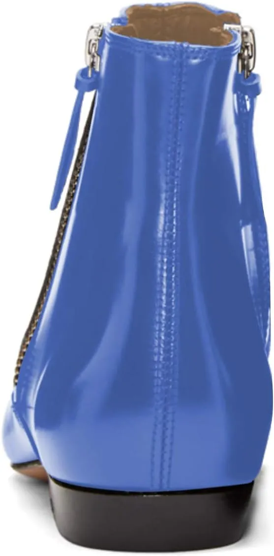 XYD Women's Formal Pointed Closed Toe Flats Ankle Boots Low Heel Booties Office Dress Shoes with Double Side Zippers