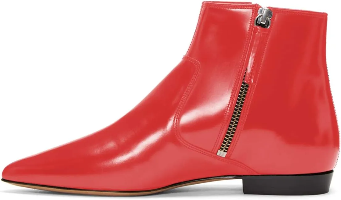 XYD Women's Formal Pointed Closed Toe Flats Ankle Boots Low Heel Booties Office Dress Shoes with Double Side Zippers