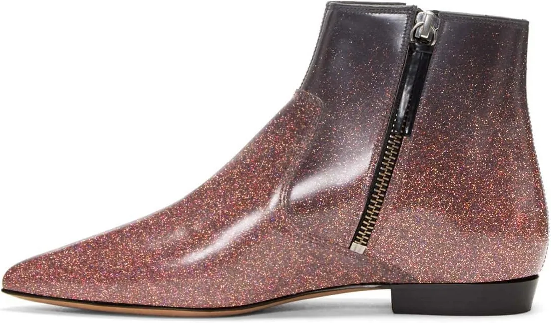 XYD Women's Formal Pointed Closed Toe Flats Ankle Boots Low Heel Booties Office Dress Shoes with Double Side Zippers