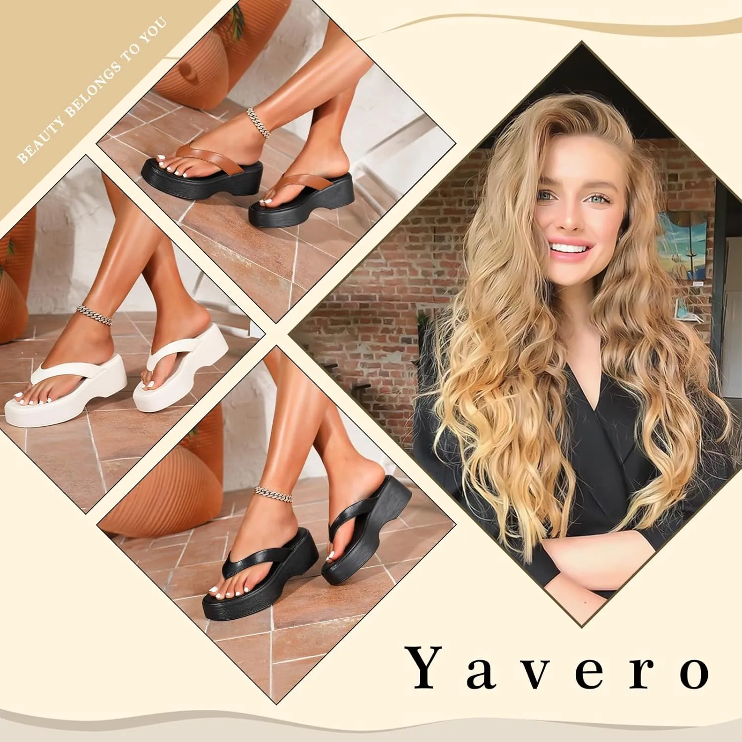 Yavero Women's Platform Flip Flop Sandals Comfortable Wedge Thong Sandals with Square Toe, Casual Summer Sandals