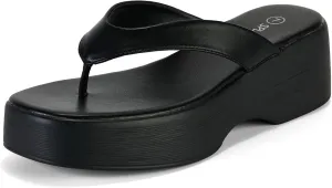 Yavero Women's Platform Flip Flop Sandals Comfortable Wedge Thong Sandals with Square Toe, Casual Summer Sandals