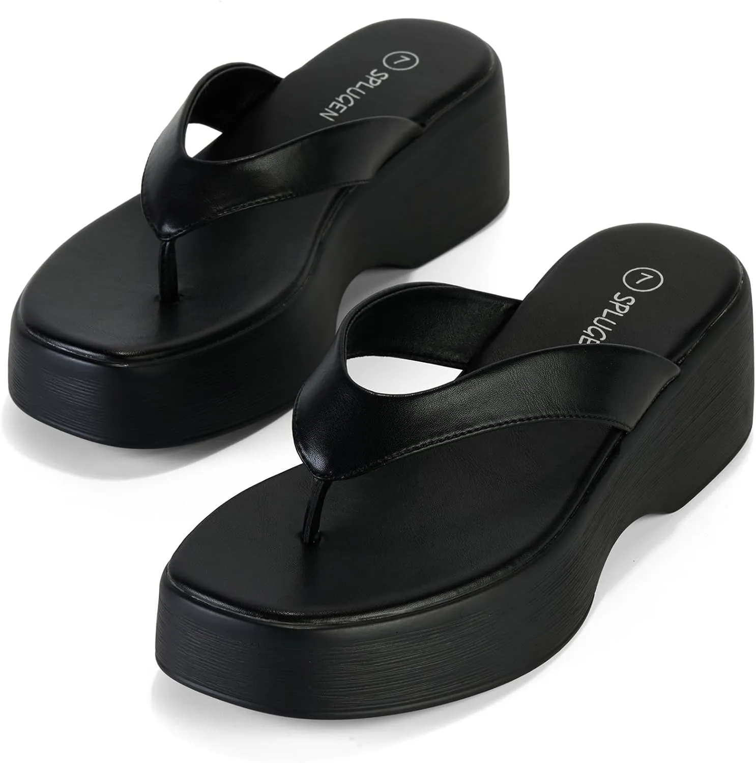 Yavero Women's Platform Flip Flop Sandals Comfortable Wedge Thong Sandals with Square Toe, Casual Summer Sandals