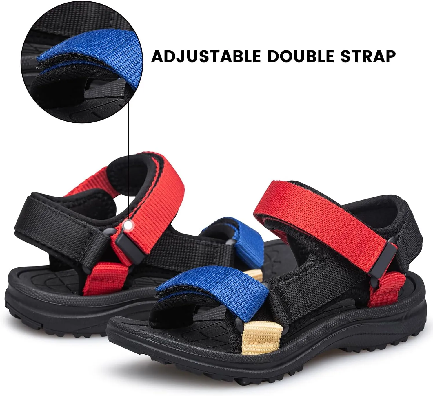 YHOON Boys Girls Sandals Adjustable Double Strap Open-Toe Athletic Lightweight Unisex Child Sport Sandals Summer Outdoor(Toddler/Little Kid/Big Kid)