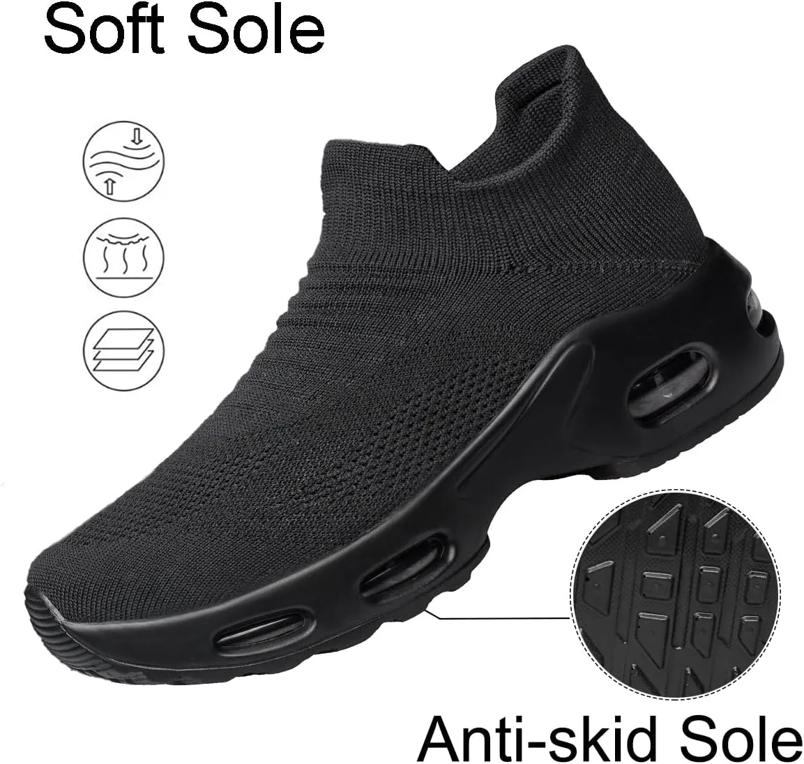 YHOON Women's Walking Shoes - Sock Sneakers Slip on Mesh Platform Air Cushion Athletic Shoes Work Nurse Comfortable