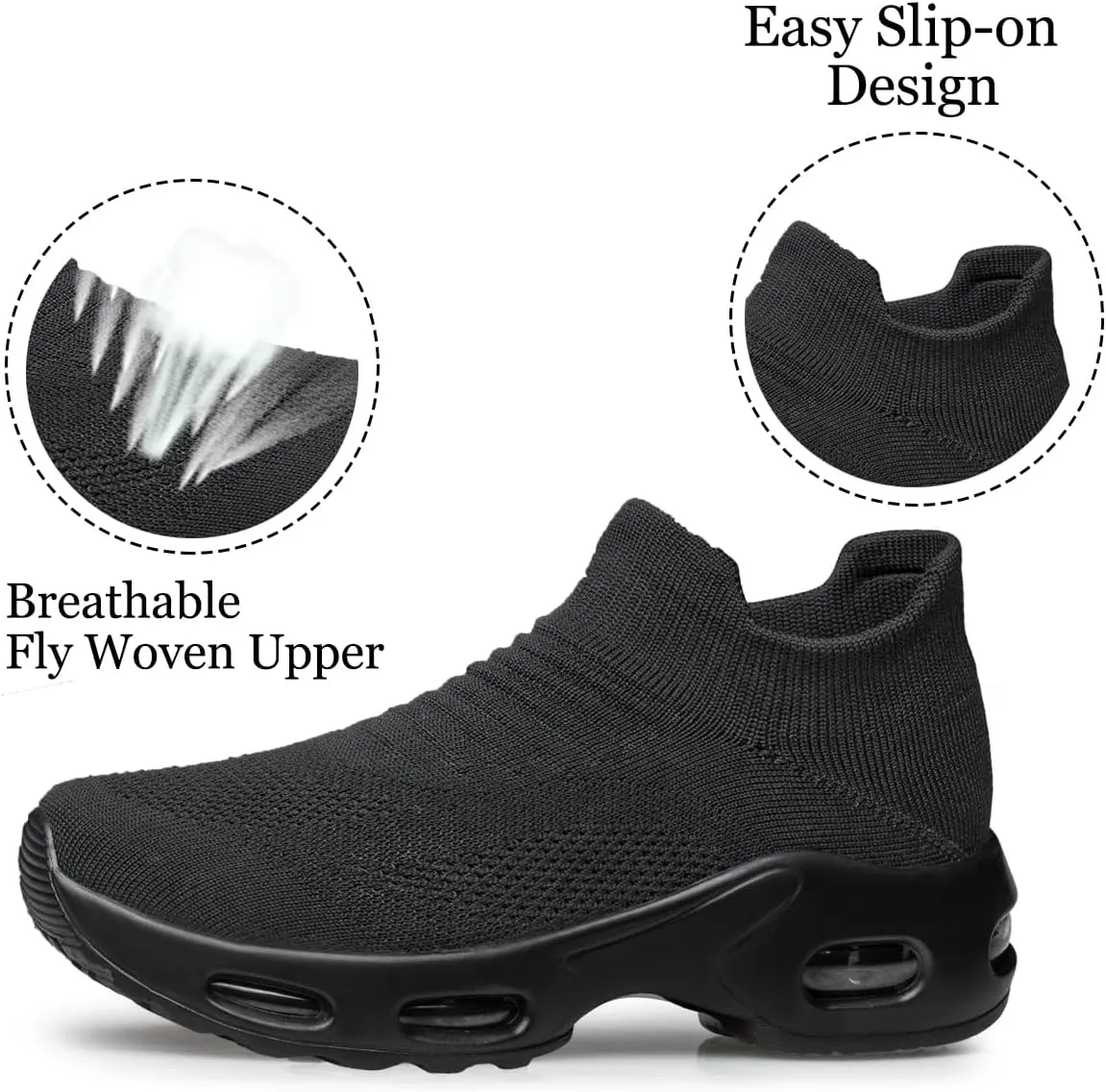 YHOON Women's Walking Shoes - Sock Sneakers Slip on Mesh Platform Air Cushion Athletic Shoes Work Nurse Comfortable