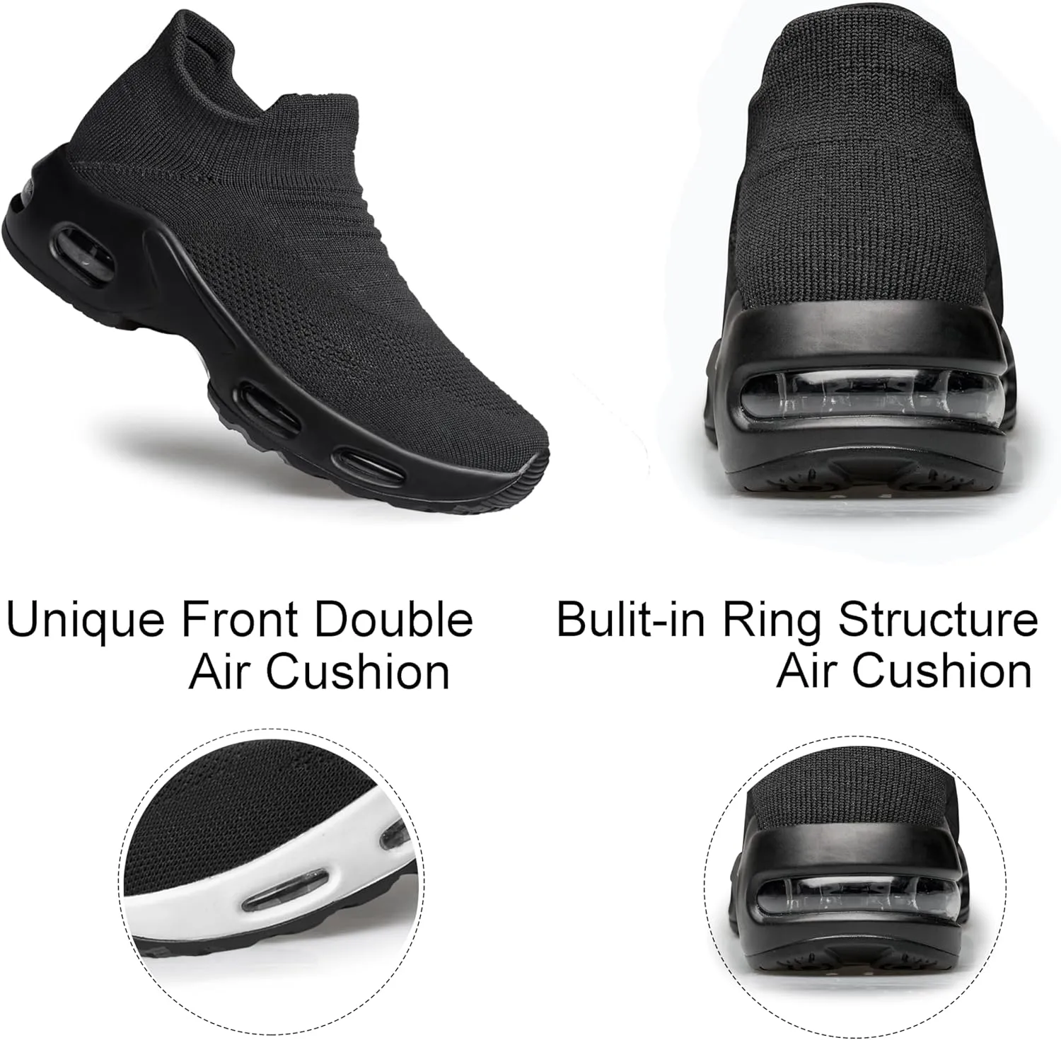 YHOON Women's Walking Shoes - Sock Sneakers Slip on Mesh Platform Air Cushion Athletic Shoes Work Nurse Comfortable