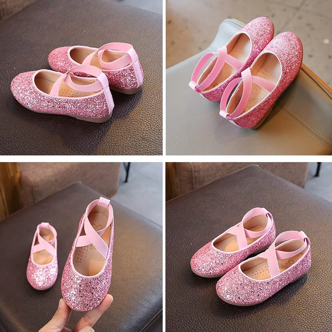 YIBLBOX Girl's Glitter Ballet Flats Ballerina Mary Jane Princess Wedding Dress Shoes Sparkle Dress up Shoes